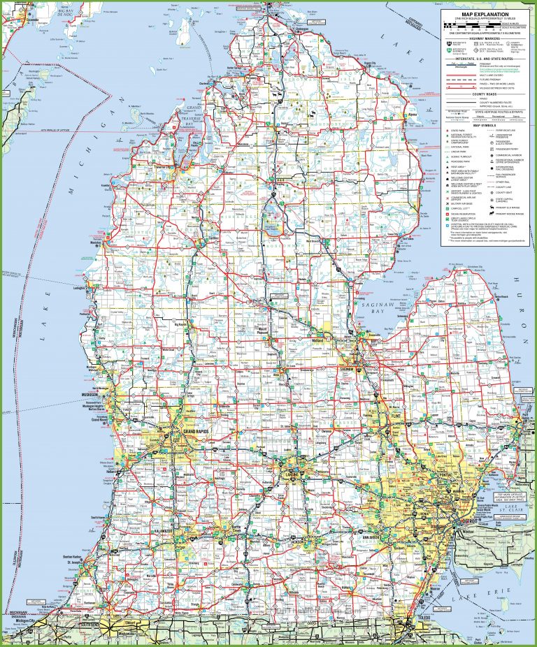 Michigan MI Map State Outline County Cities Towns