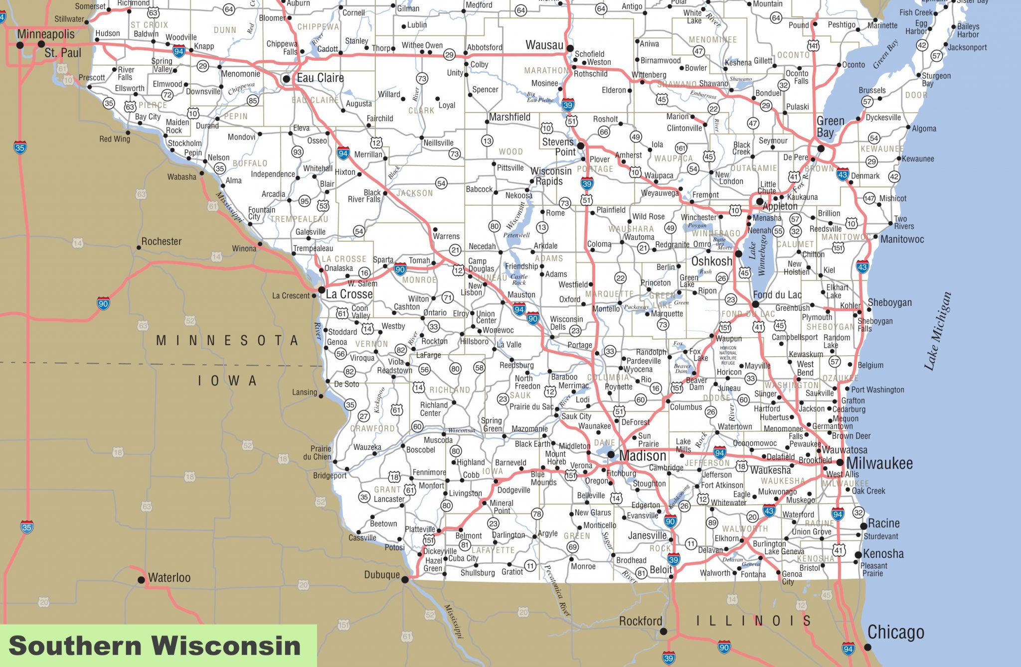 Wisconsin Road Highway Map Free Printable