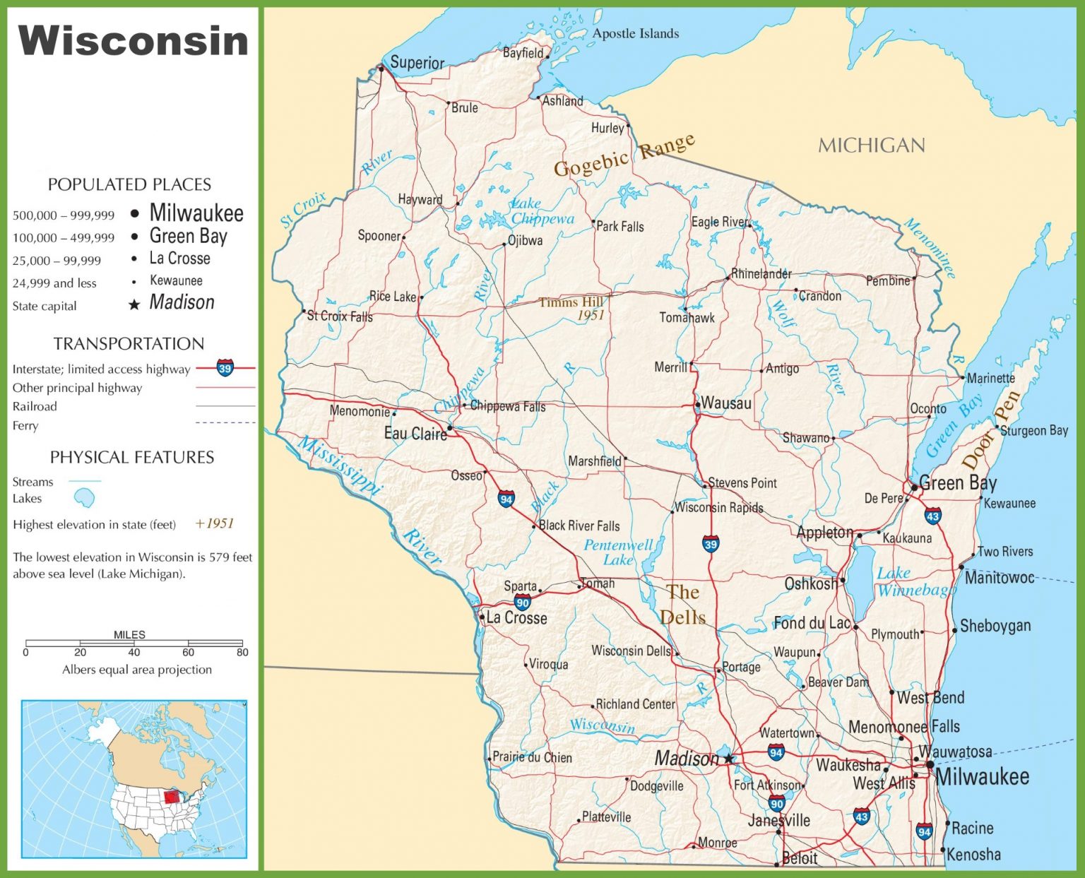 Wisconsin Road Highway Map Free Printable