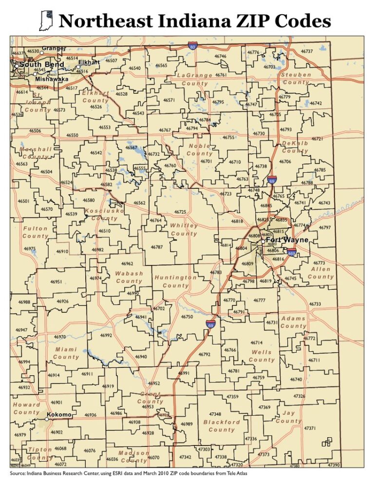 Free Printable Indiana Zip Code Maps