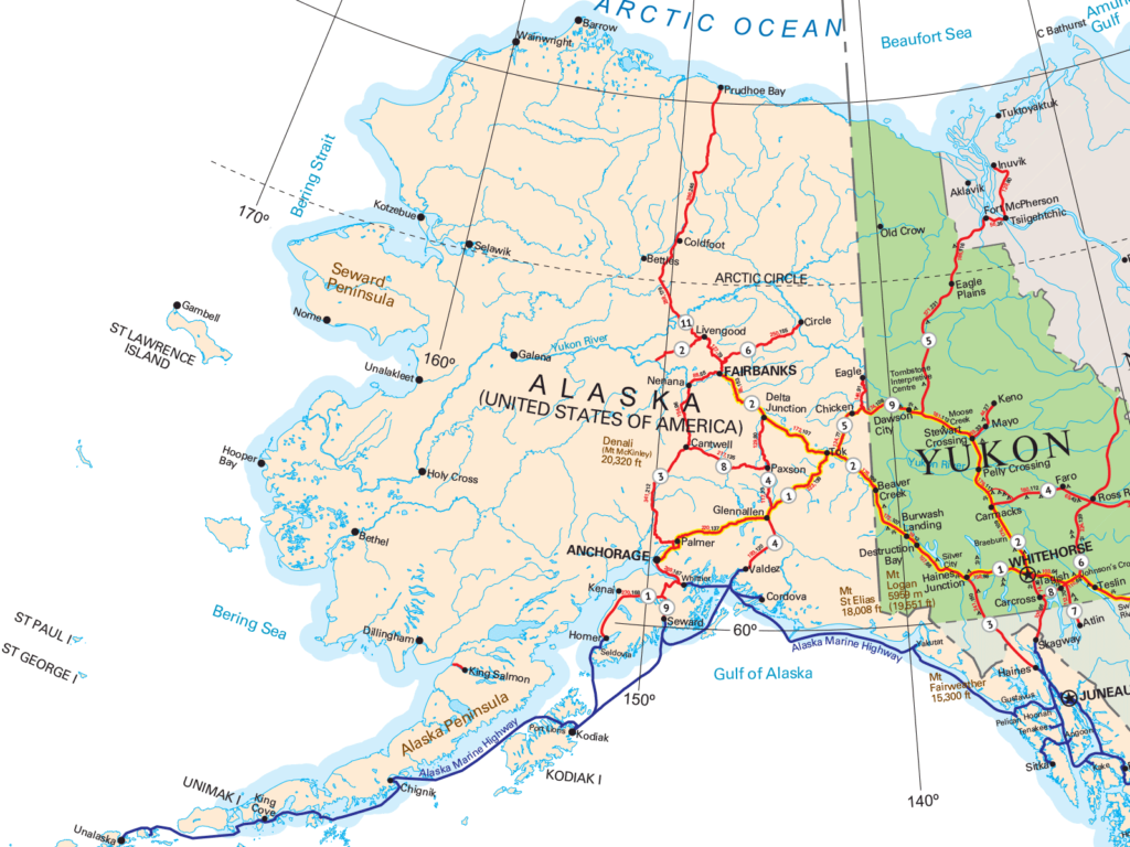 Details about   Alaska Road Map Ships worldwide Folded Alaska Map with Northwest Canada 