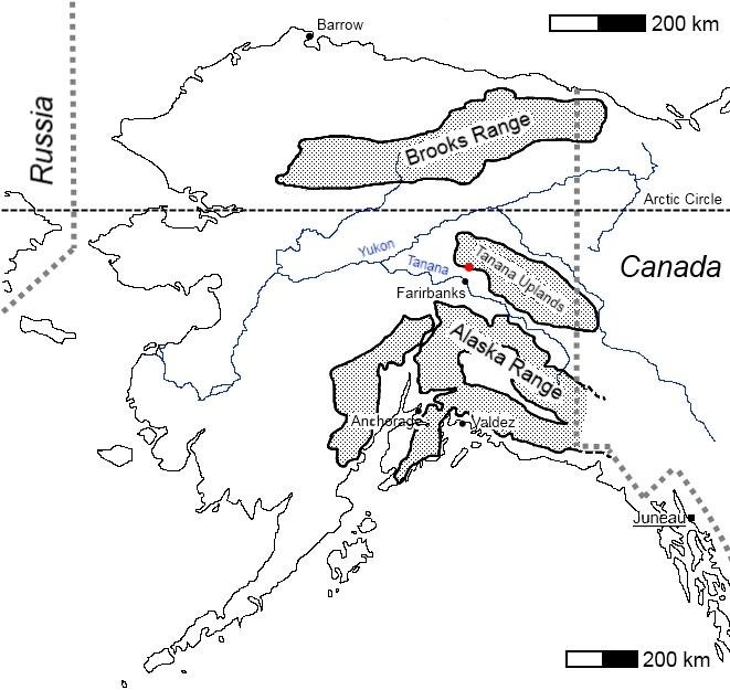 Alaska black and white mountain range map