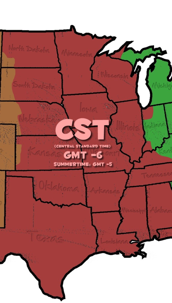 Central US Time Zone Map