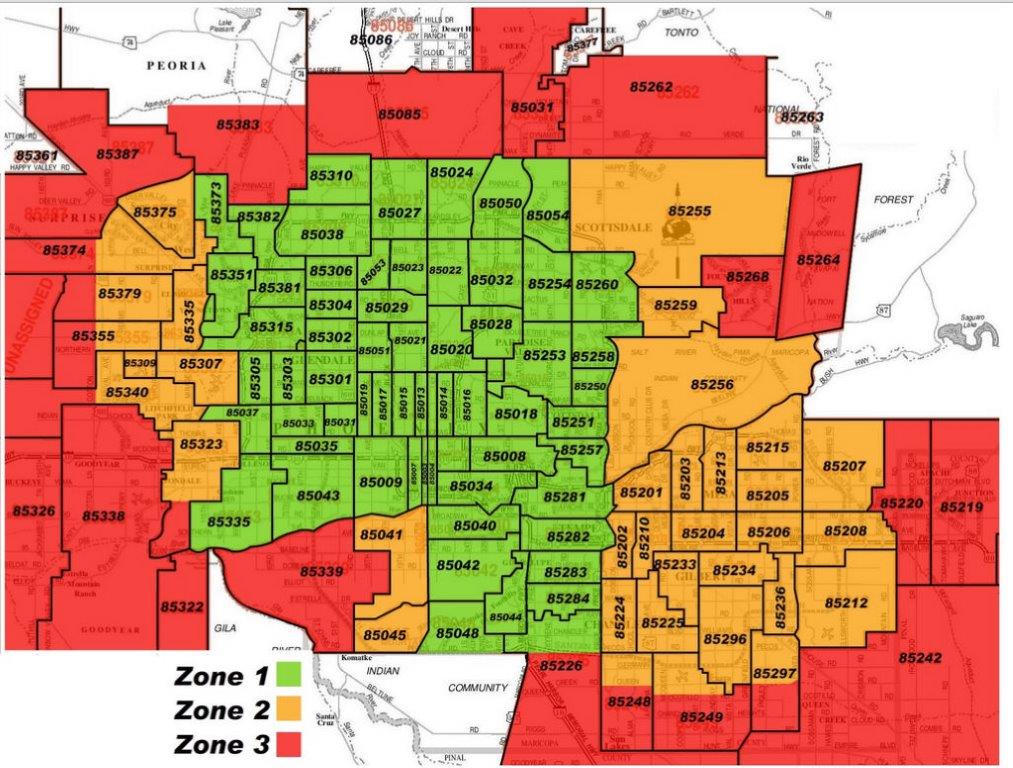 Colorful Zip Code Map of Phoenix Scottsdale Arizona