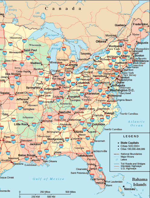 Highway Map of Eastern United States
