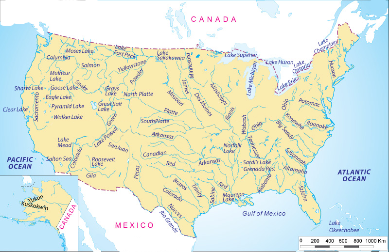 Labeled U.S river Map