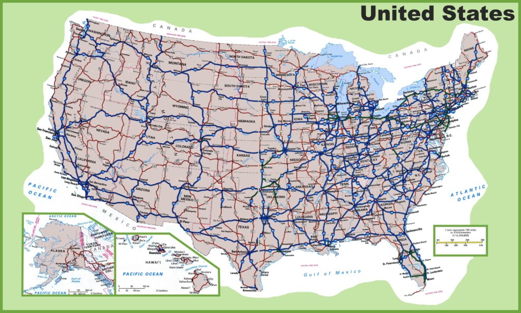 Labeled U.S Road Map