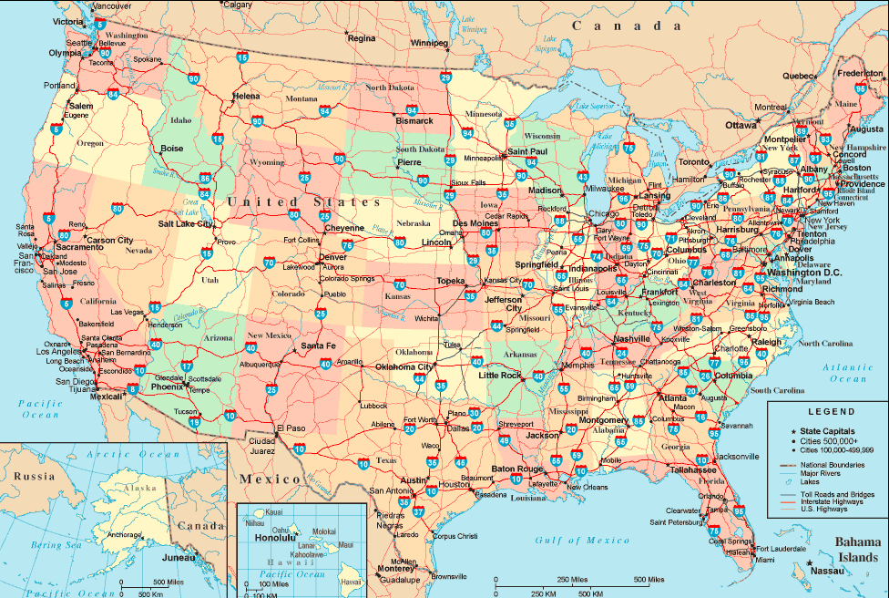 Labeled U.S highway Map