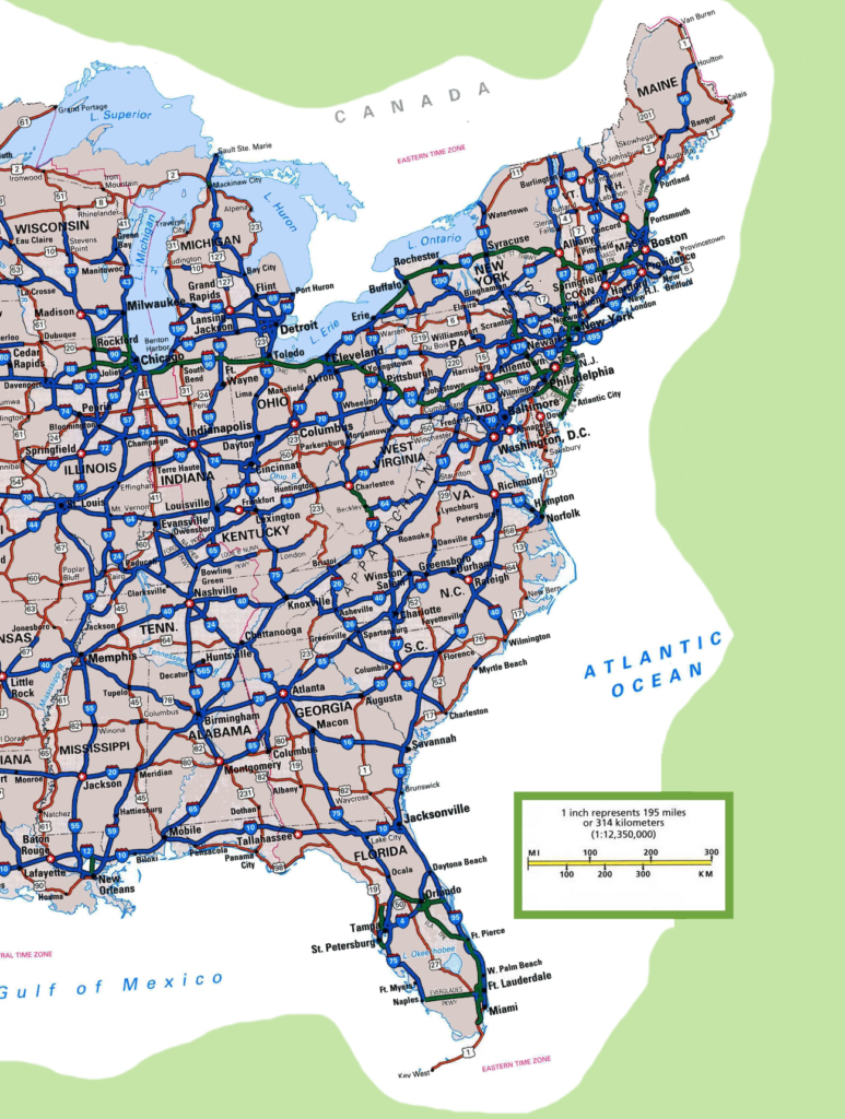 Road Map of East Coast United States