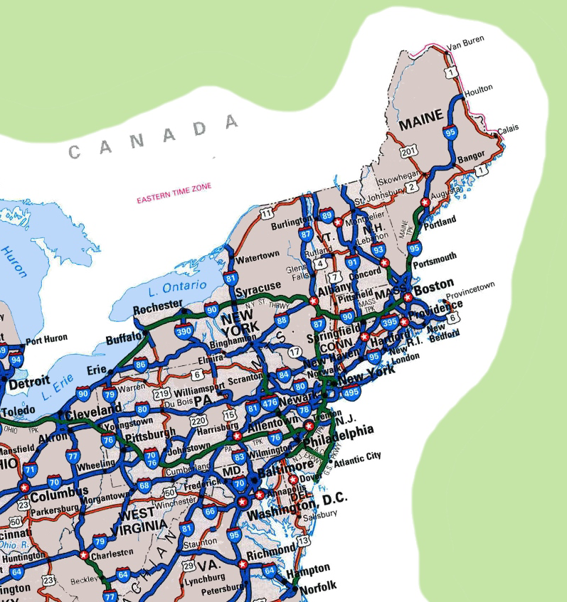 Road Map of North East USA