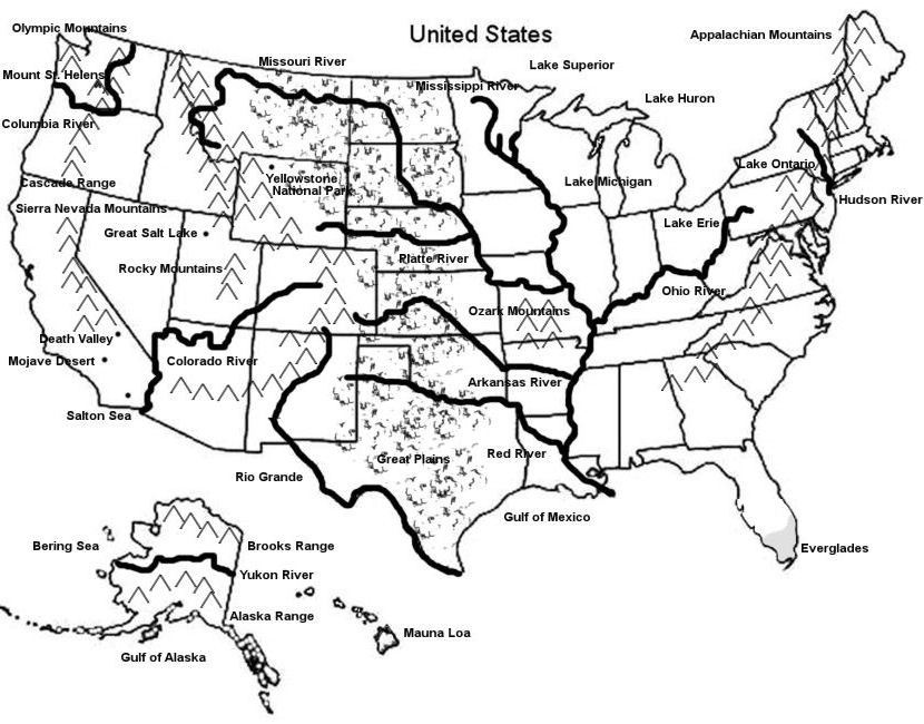 U.S Black and White Mountain Map