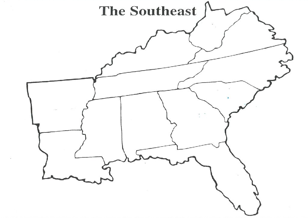 Free Printable Blank Southeast Region Map