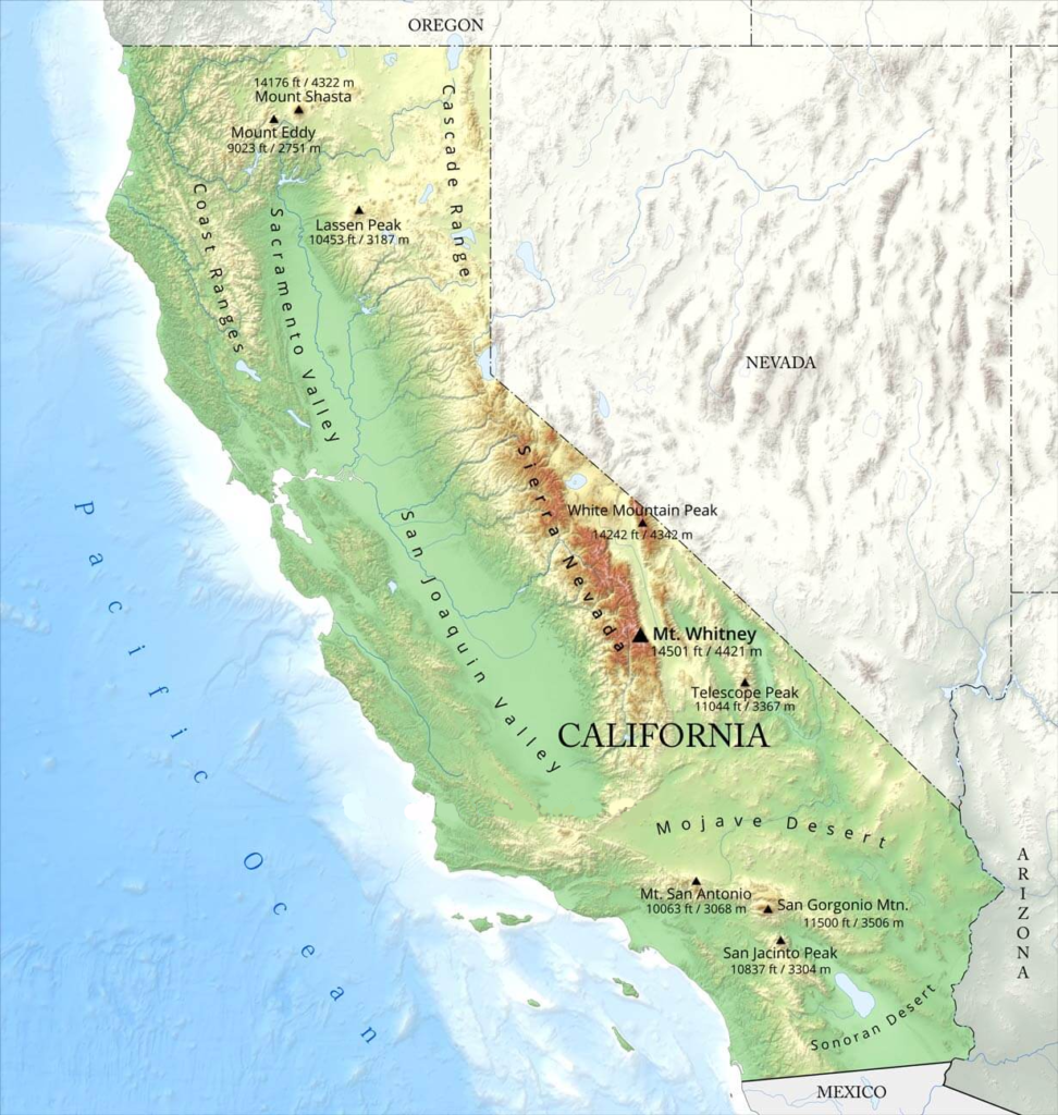 california mountains map