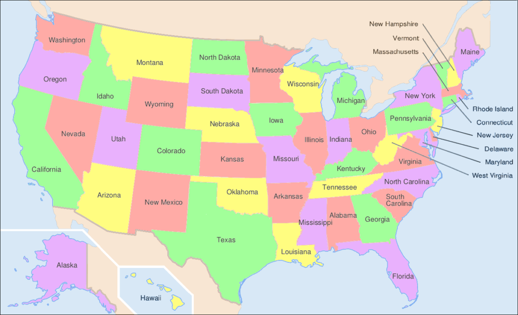 Labeled U.S State Map