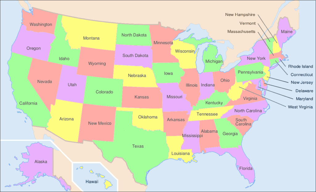 States On Map Labeled Free Labeled Map Of U.s (United States)