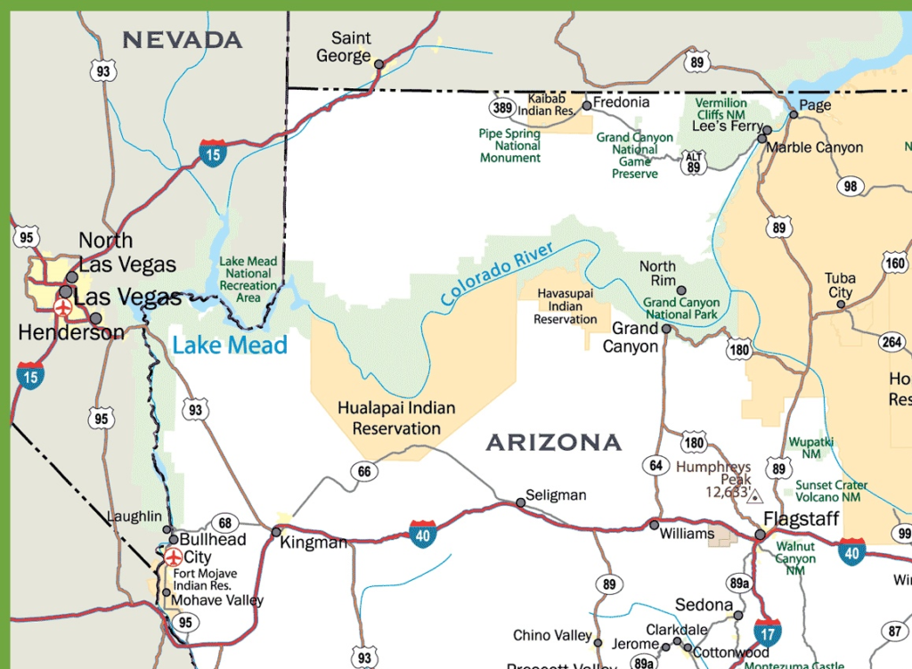 road map of nevada and arizona