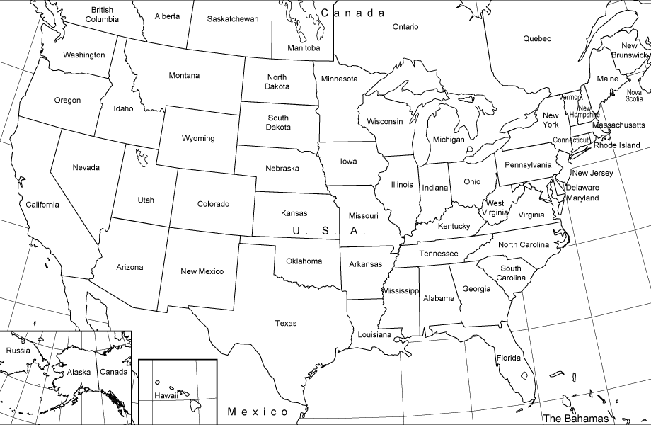 us state black and white map
