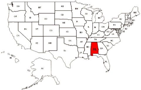 alabama on USA map