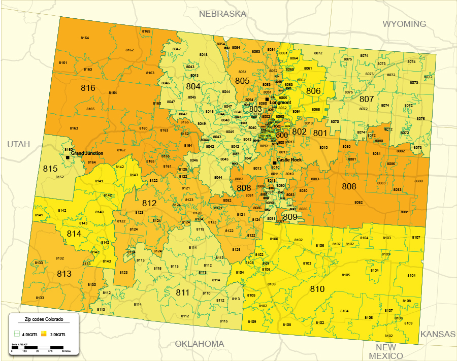 Colorado 3 Digit Zip Code Map