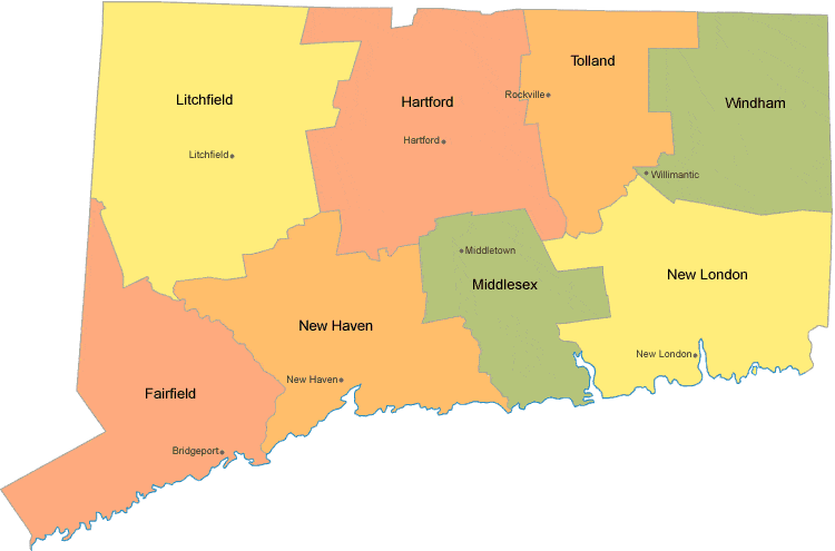 connecticut county map