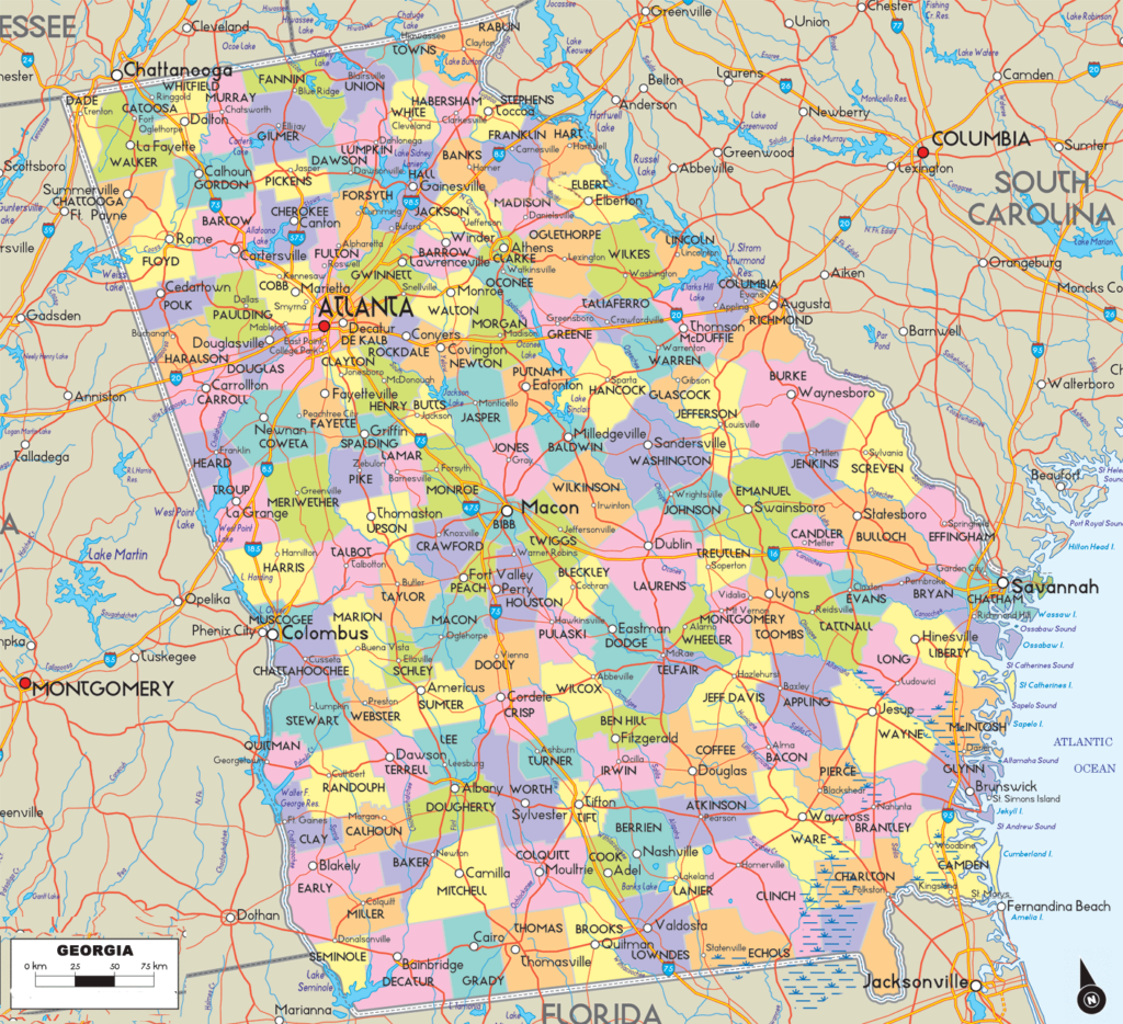 georgia county map with roads