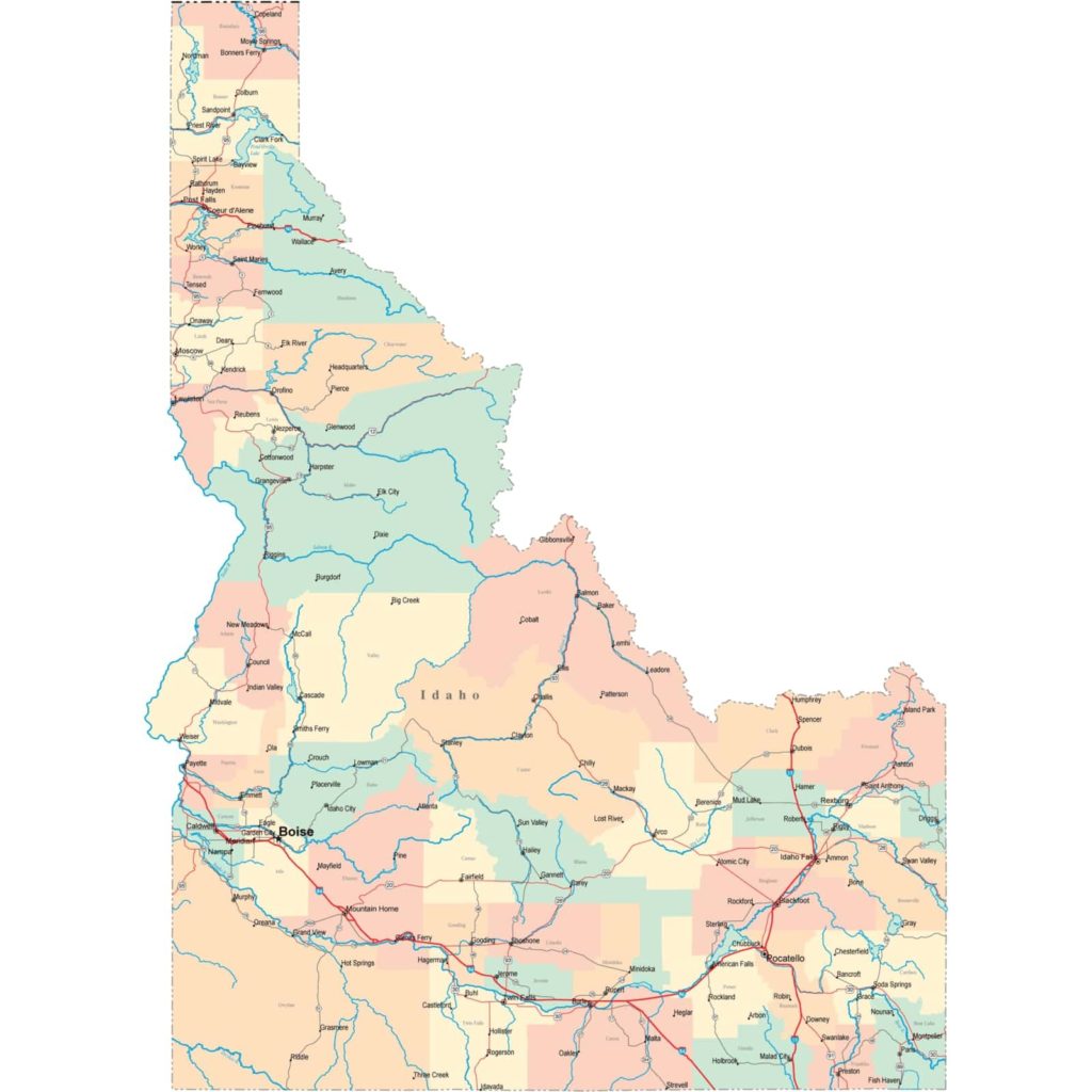 idaho county map with roads