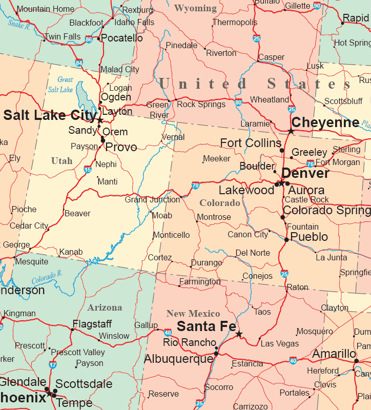 road map of utah and colorado