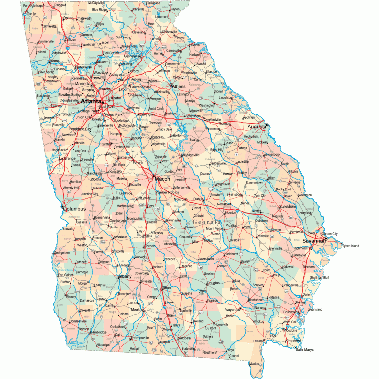 Free Printable Highway Maps of Georgia (GA)