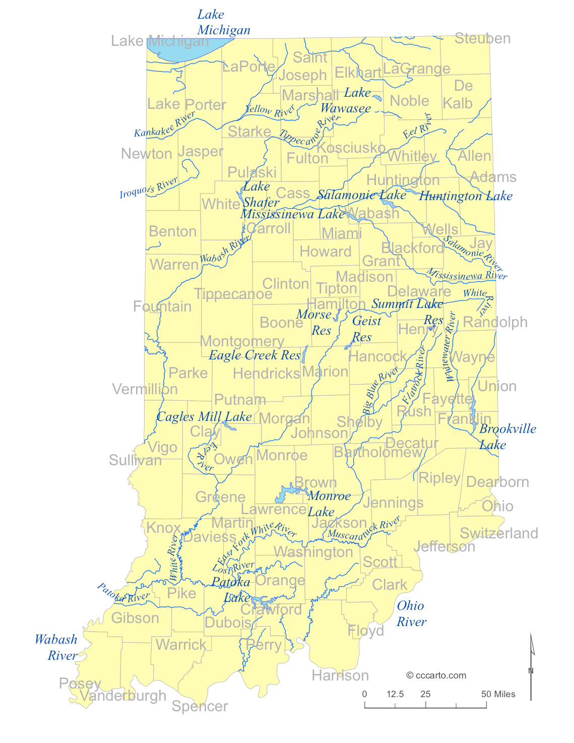 Indiana Lakes and River Maps