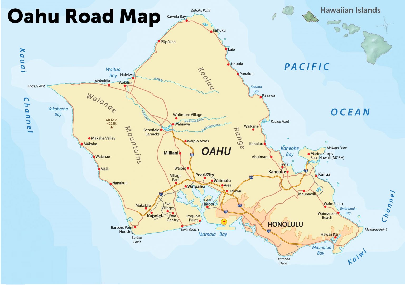Free Printable Oahu (Hawaii) Road & Highway Map