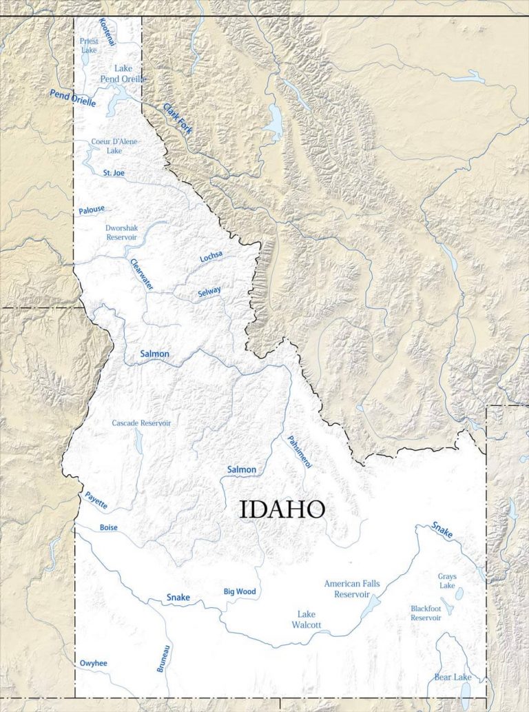 Free Printable Idaho Id Rivers Map 9782