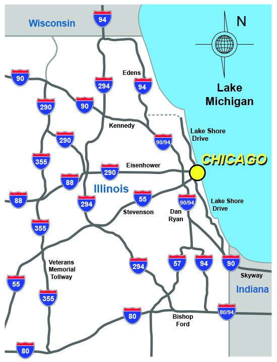 Free Printable Road And Highway Maps Of Chicago Illinois