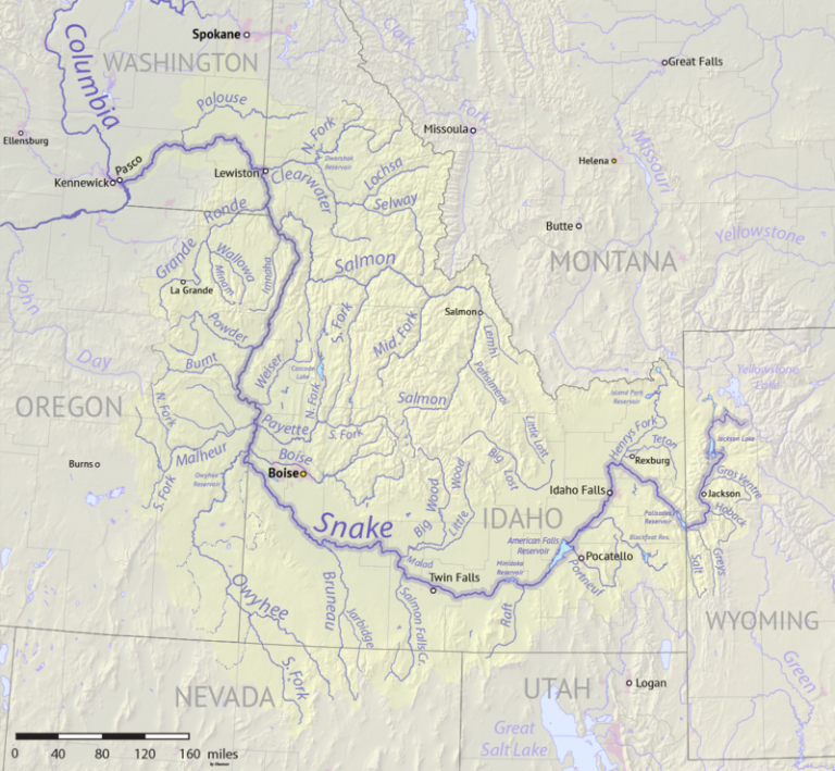 Free Printable Idaho (ID) Rivers Map