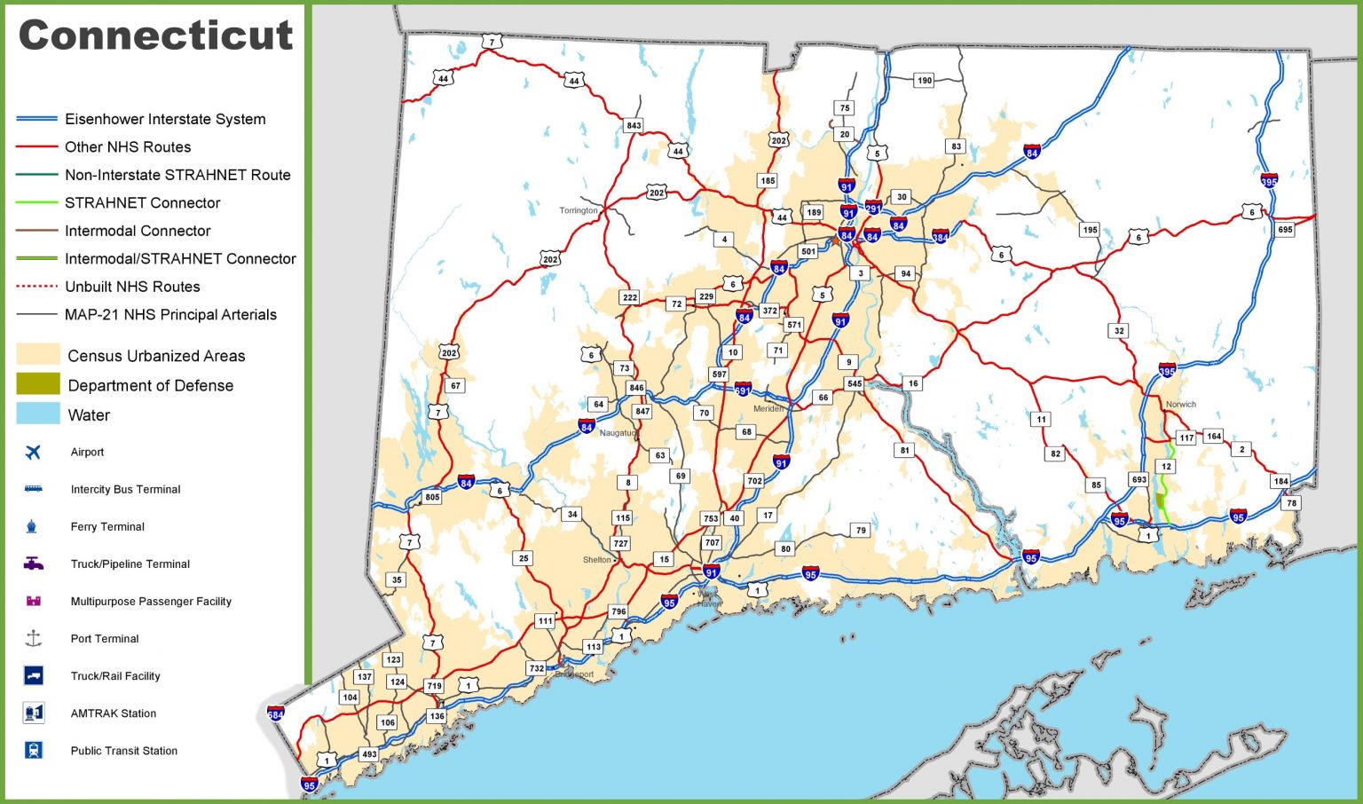 Connecticut (CT) Road and Highway Map (Free & Printable)