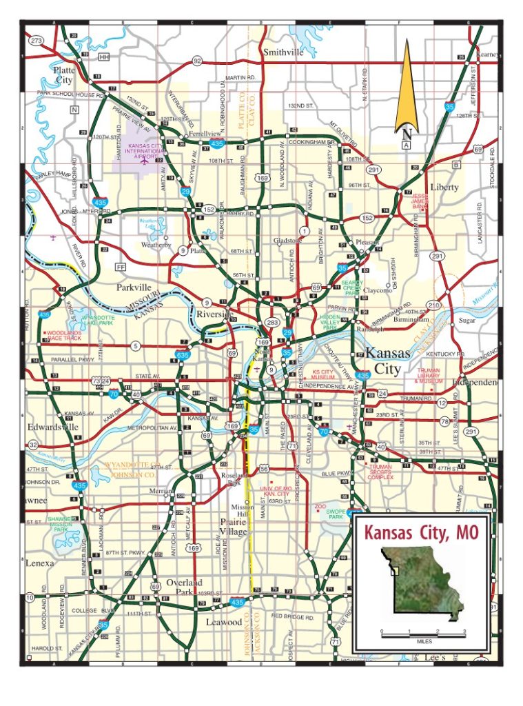 Kansas City (KC) Road & Highway Map (Free & Printable)