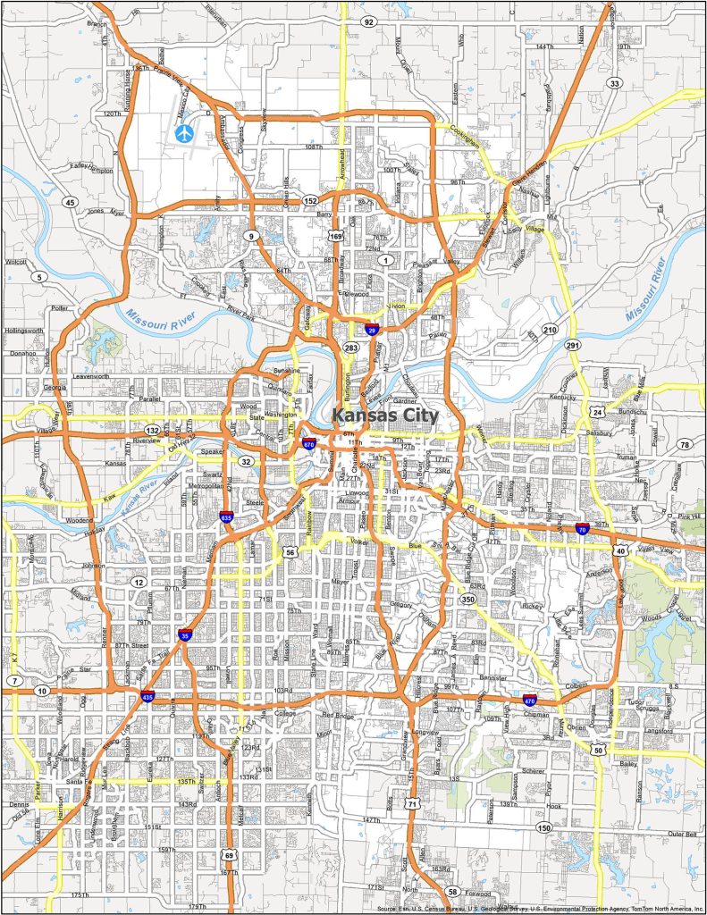 Kansas City (KC) Road & Highway Map (Free & Printable)