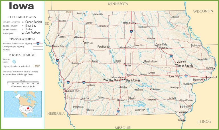 Iowa (IA) Road and Highway Map (Free & Printable)