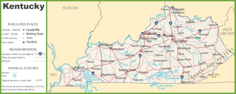 Kentucky (KY) Road & Highway Map (Free & Printable)