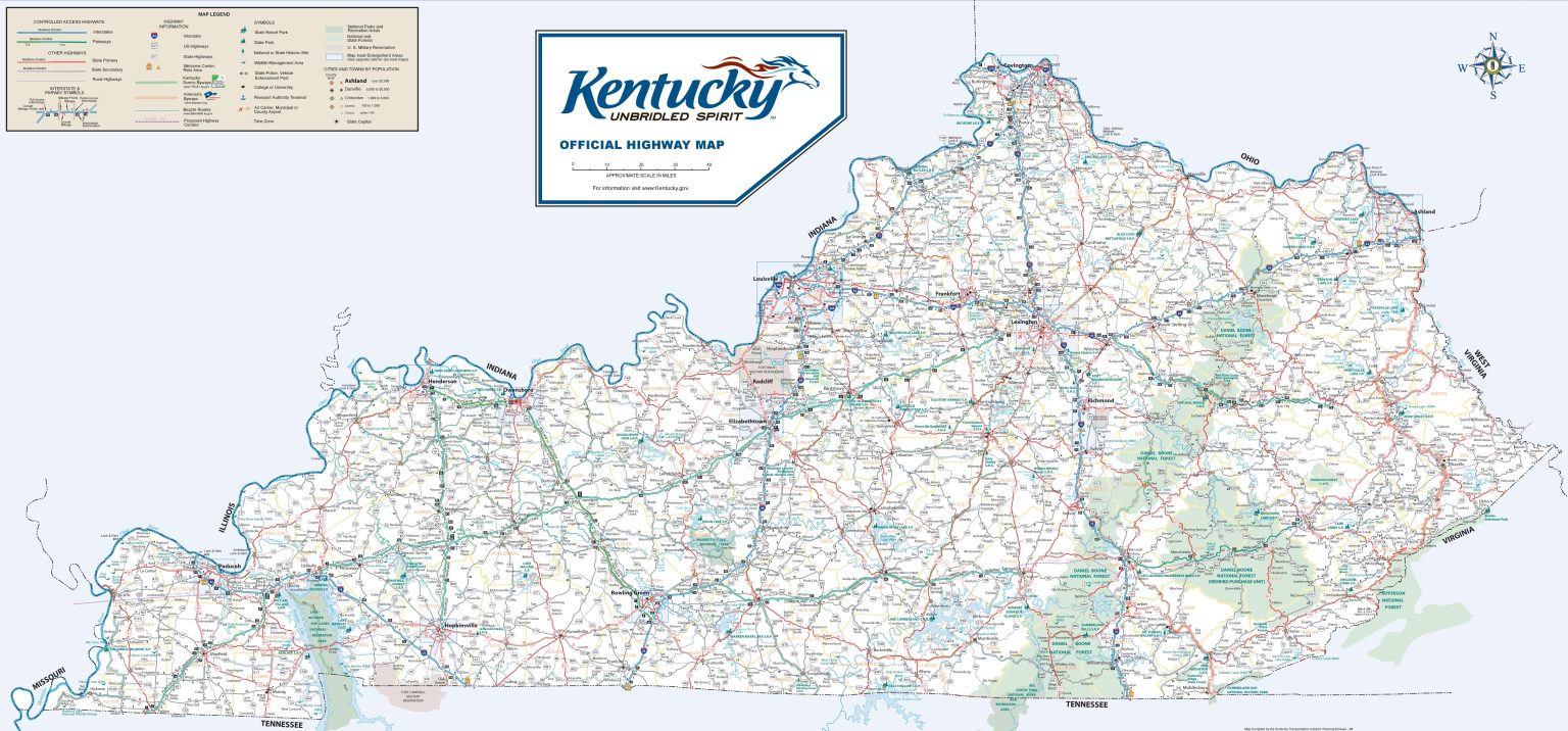 Kentucky (KY) Road & Highway Map (Free & Printable)