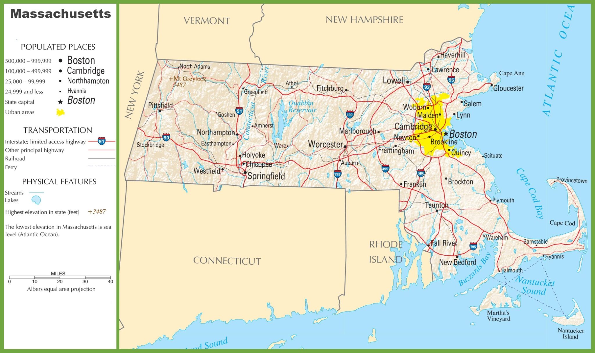 Massachusetts Ma Road And Highway Map Free And Printable