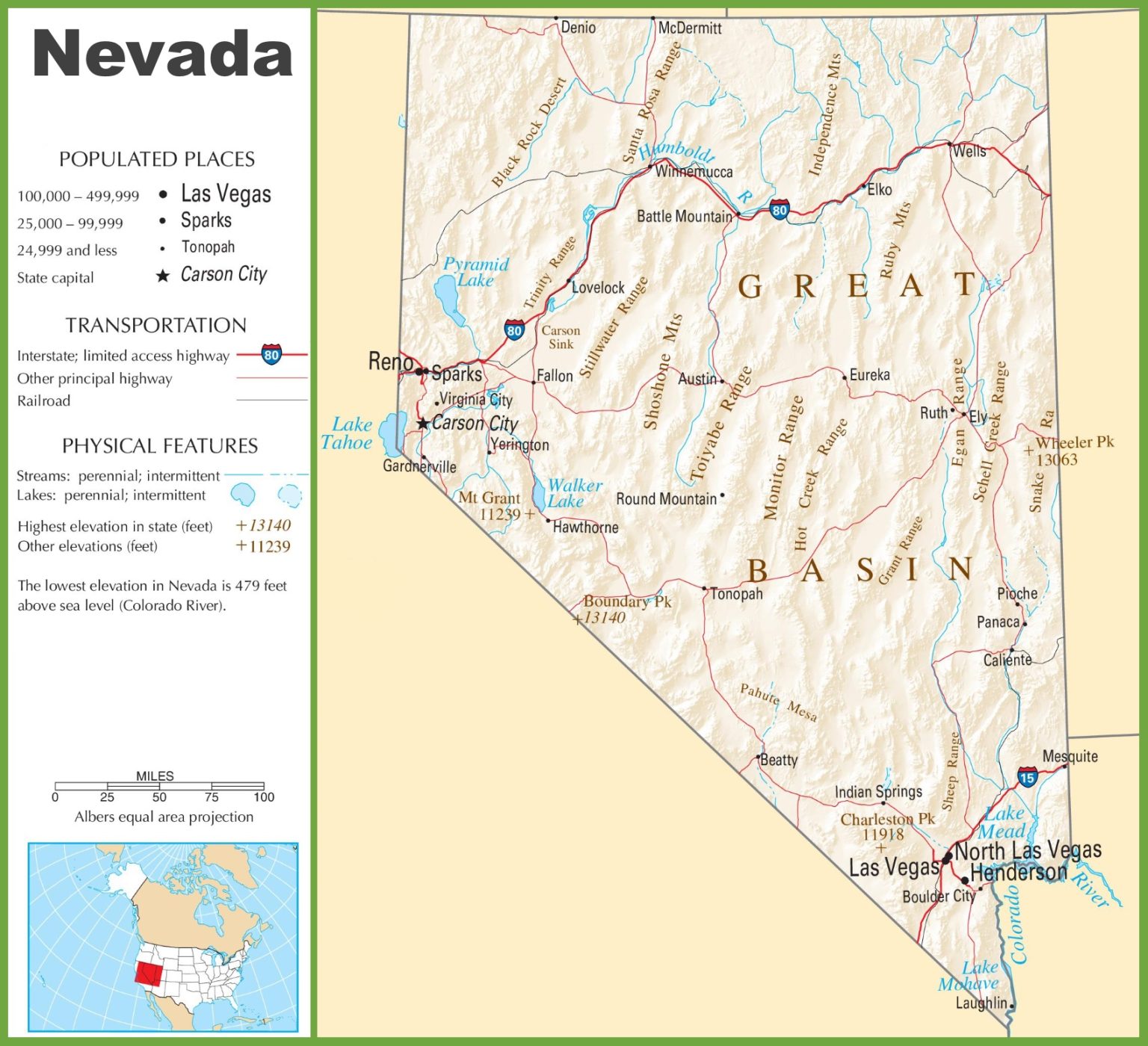 Nevada Nv Road And Highway Map Free Printable