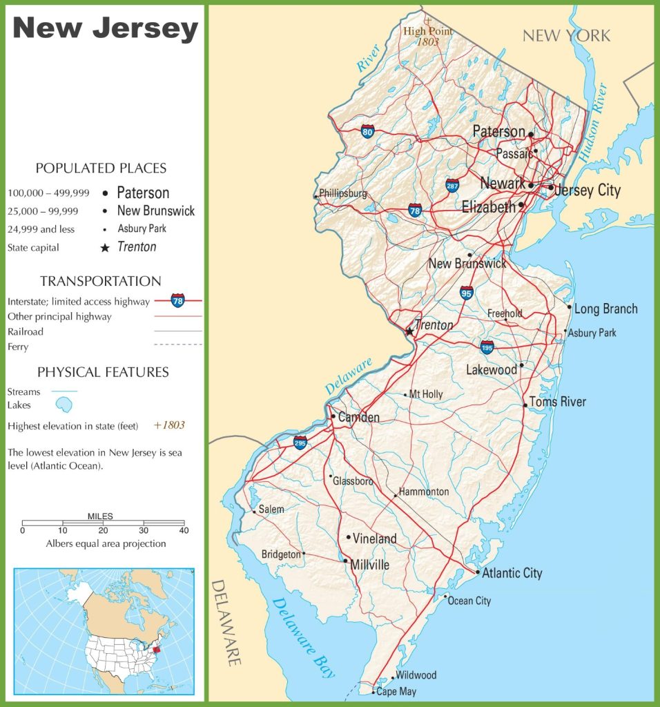 New Jersey (NJ) Road & Highway Map (Printable)