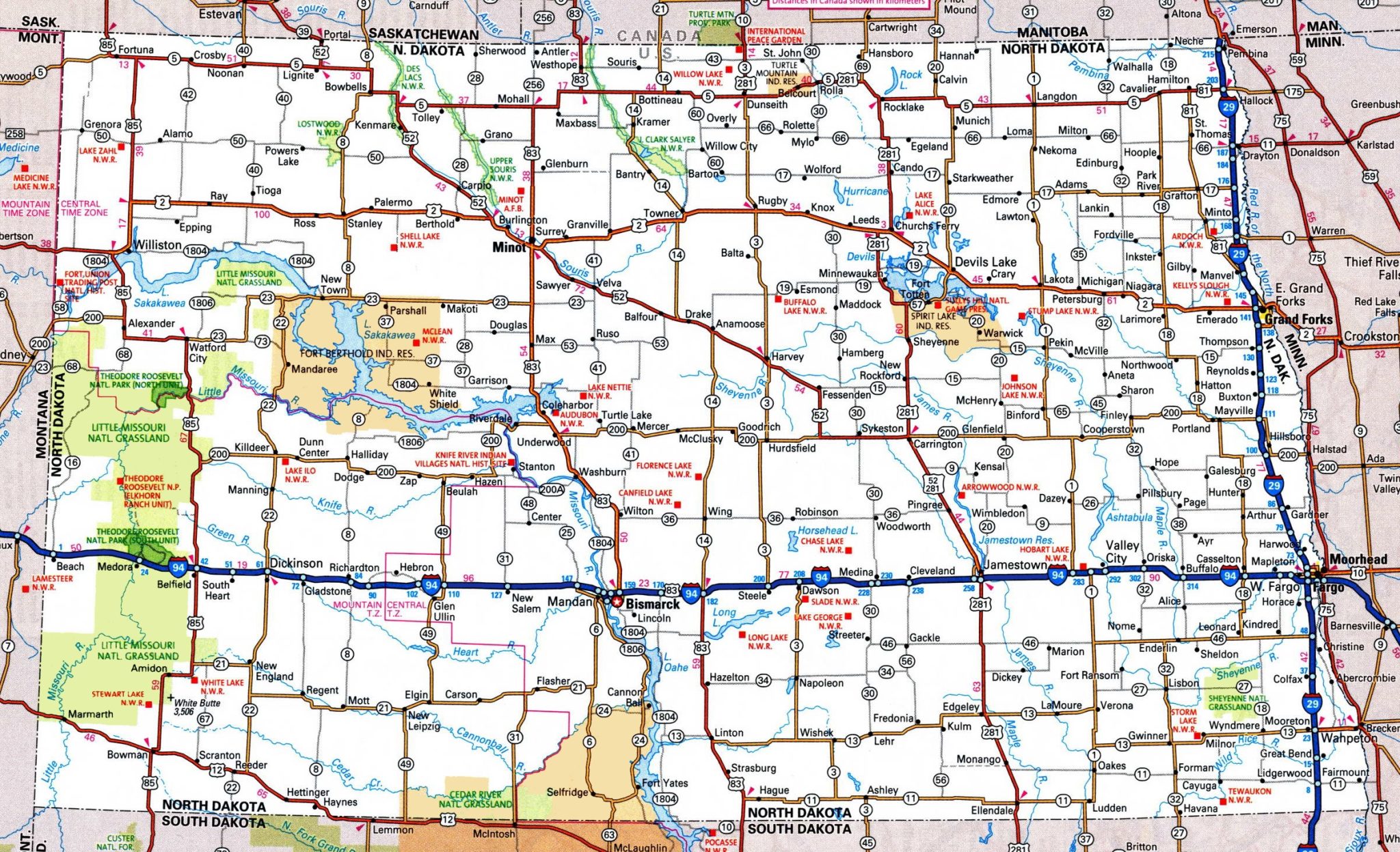 North Dakota (ND) Road and Highway Map