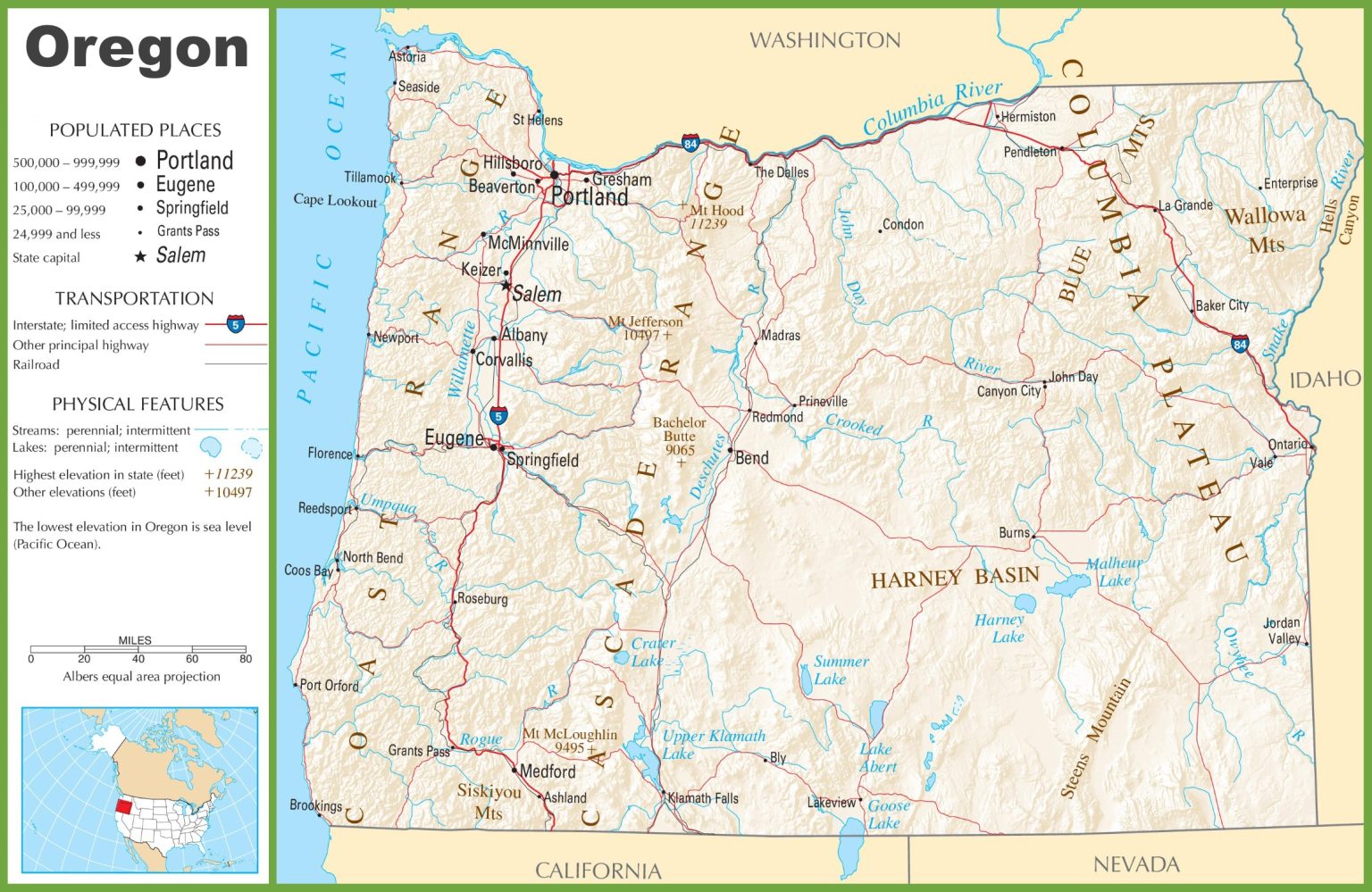 Oregon (OR) Road and Highway Map (Free & Printable)