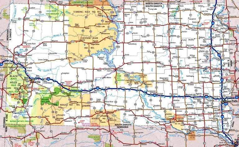 South Dakota (SD) Road and Highway Map (Free & Printable)