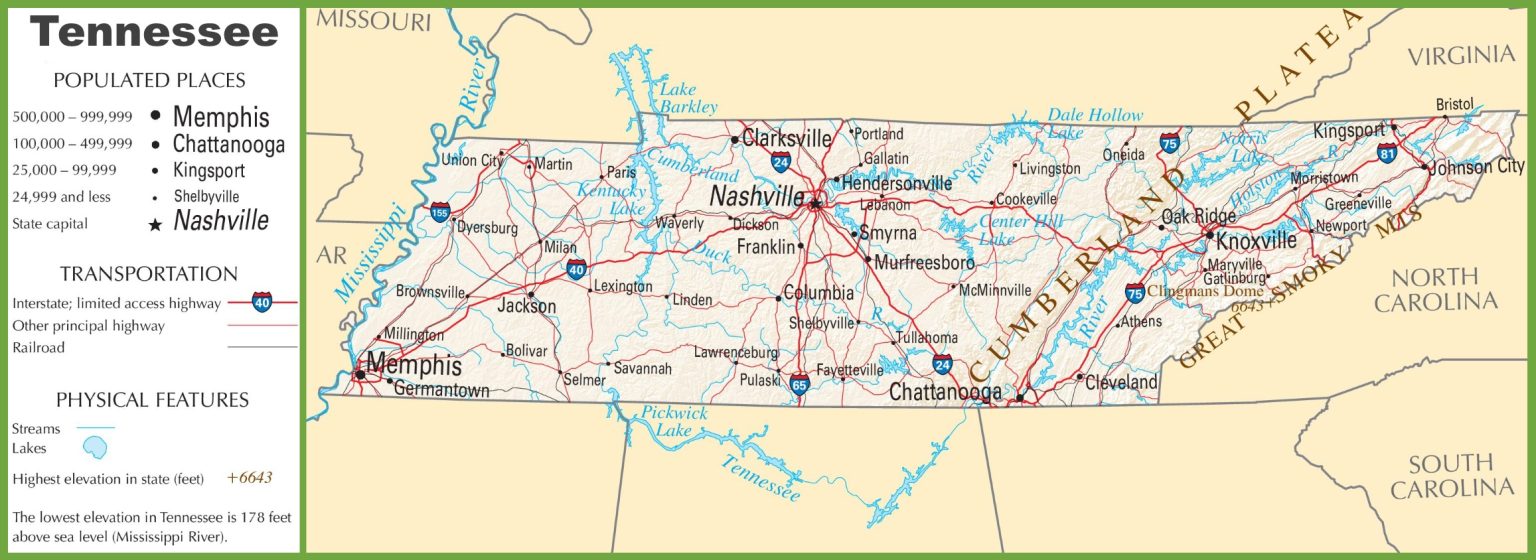 Tennessee Road & Highway Map (Free & Printable)