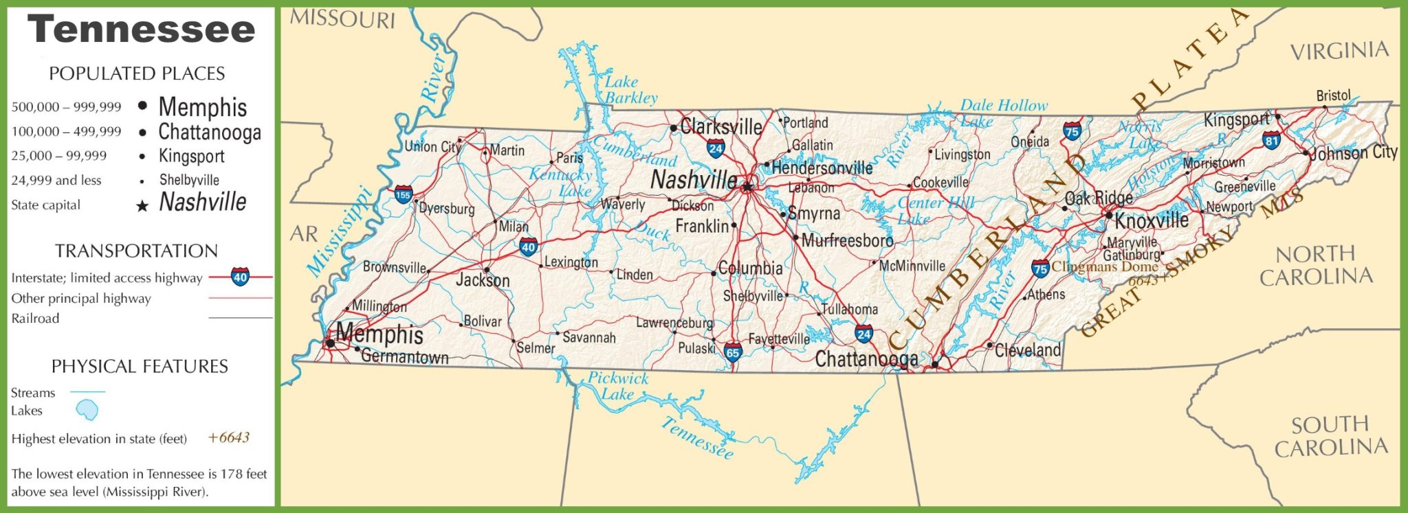 Tennessee Road & Highway Map (Free & Printable)