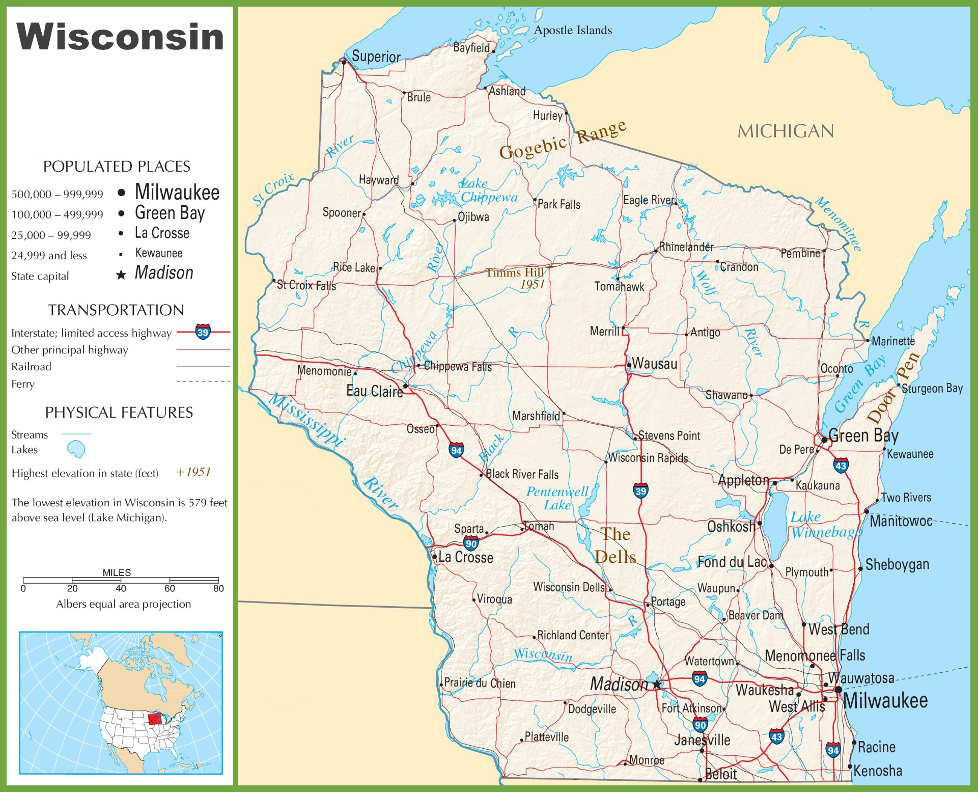 Wisconsin Road & Highway Map (Free & Printable)