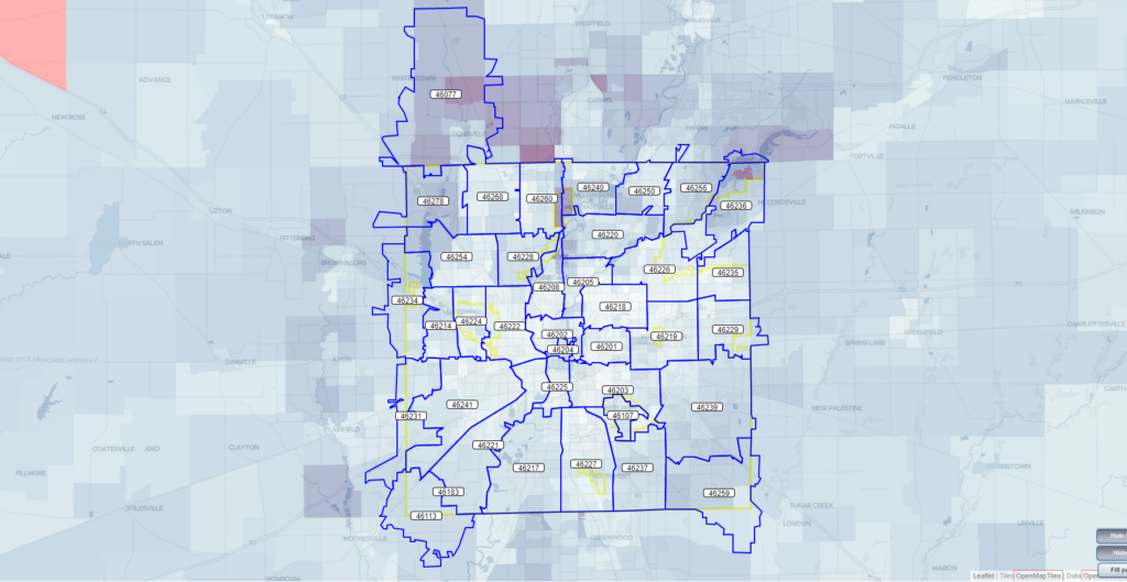 indianapolis zip code map - preview