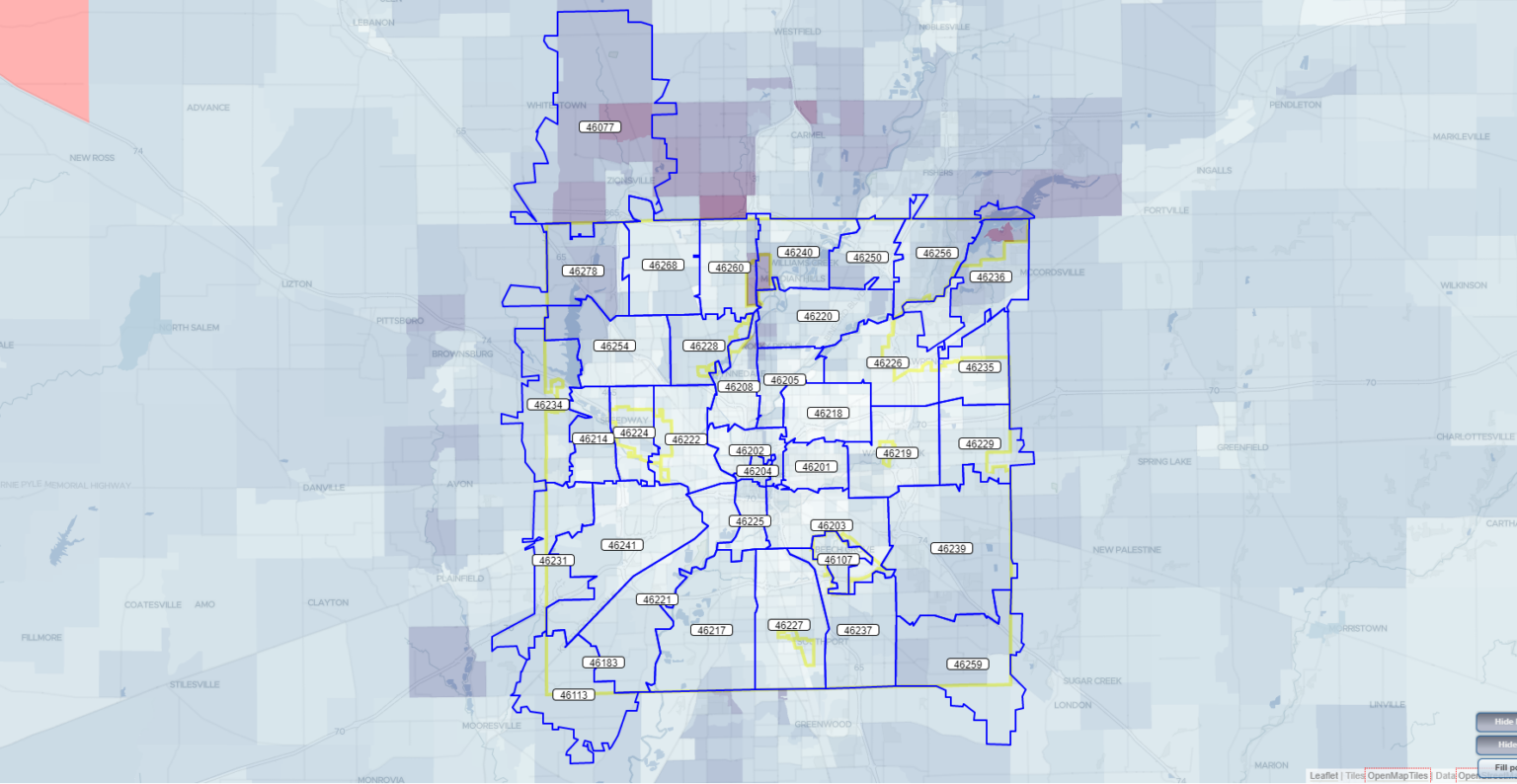 Map of All ZIP Codes in Indianapolis, Indiana